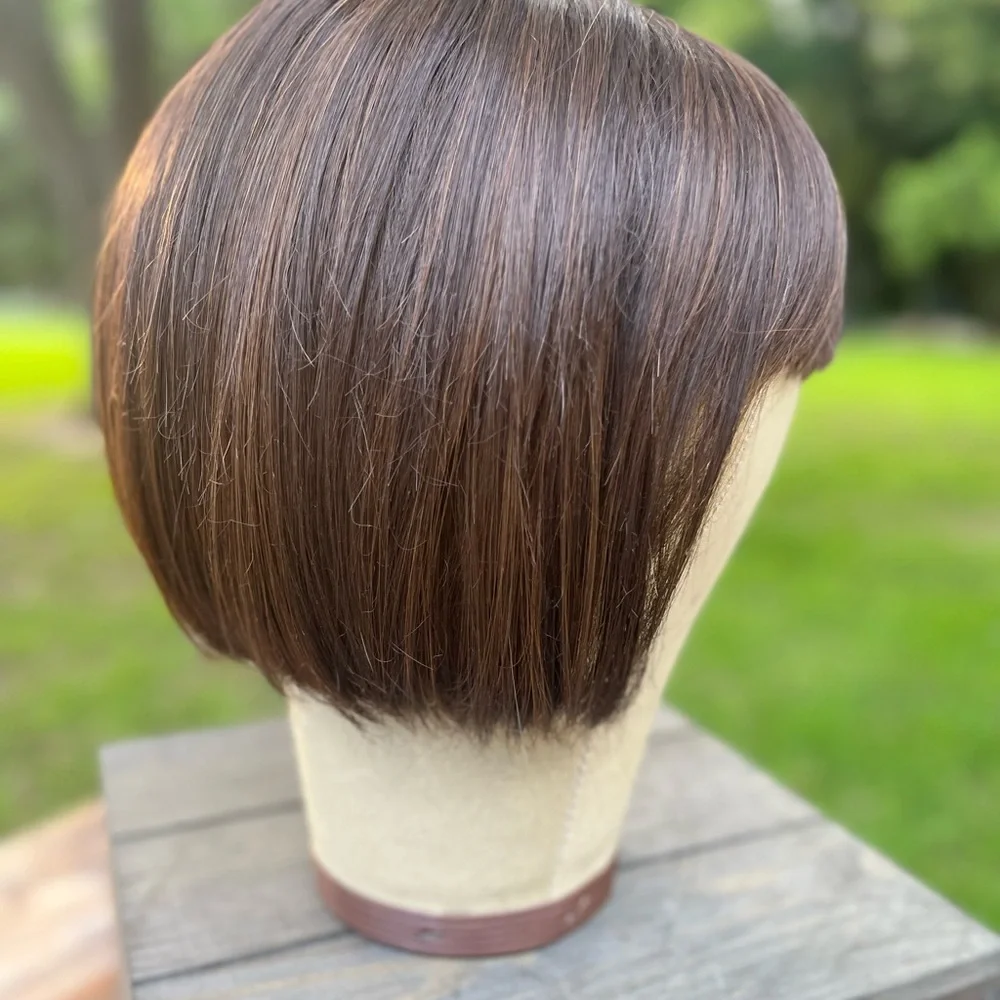 MEDIUM BROWN SYNTHETIC FIBER TOPPER BOB LENGTH WITH BANGS